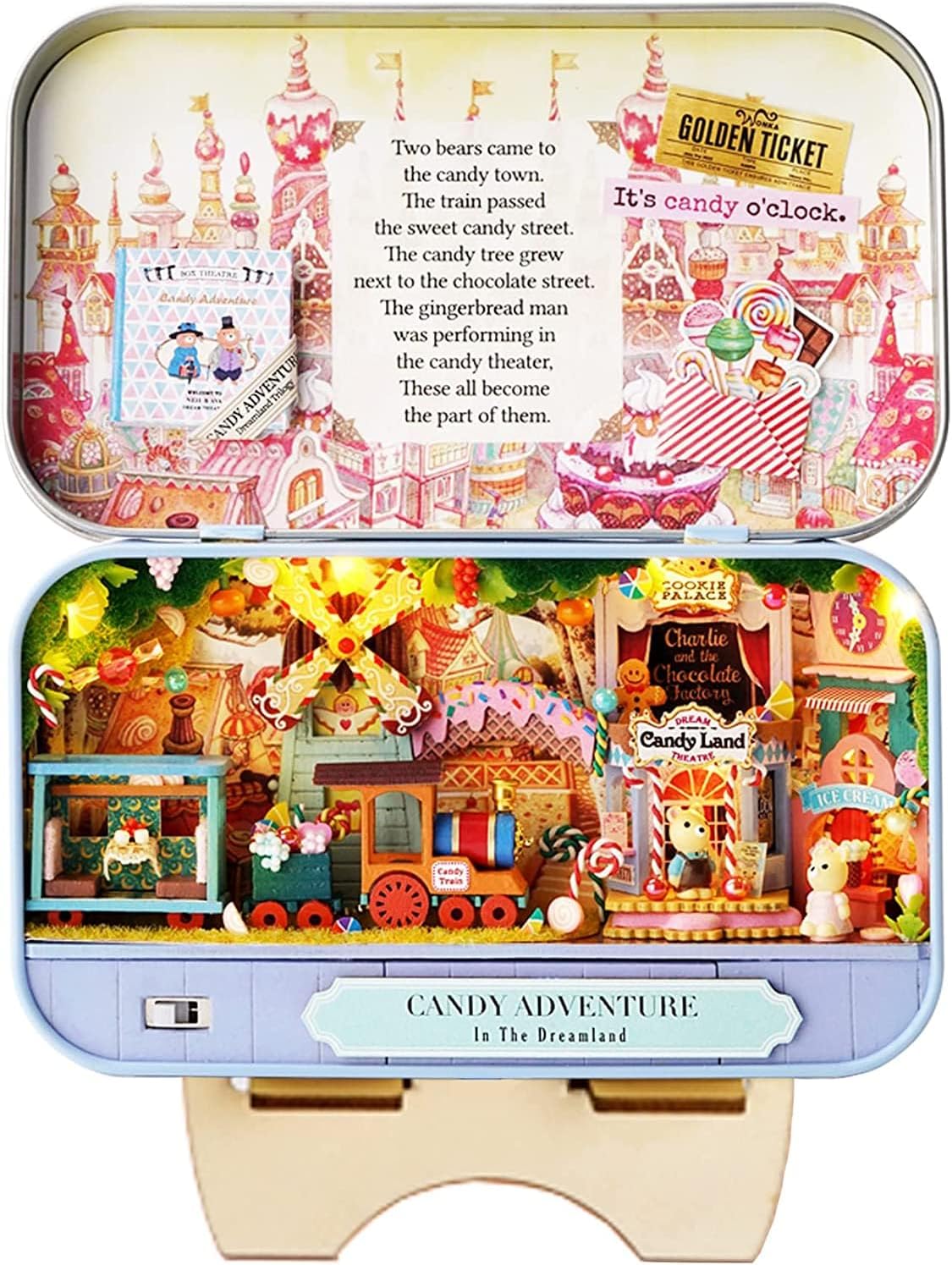 TOMVAESMini Doll House, DIY Miniature and Furniture Dollhouse Kit, Miniature Scenes Small Iron Box, Handmade DIY House Model for Teens Adult Gift (Candy Adventure)