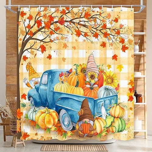 Miniatura 10 de Wathon Cortina de ducha de calabaza, decoración de baño, cosecha de otoño, retro, rústica, decoración de temporada, granja, Acción de Gracias,