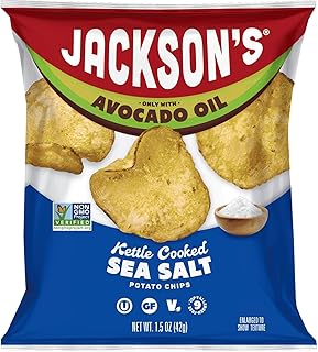 Jackson’s Potato Classic Kettle Chips with Sea Salt (1.5oz, Pack of 10) - Made with Premium Avocado Oil - Allergen-friendly, Gluten Free, Peanut Free, Vegan, Kosher - Shark Tank Product