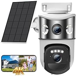 4K Wireless Outdoor WiFi Surveillance Camera, 8MP Dual Lens Solar Outdoor Camera with Panel, 355° PTZ, Night Vision, Automatic Tracking, PIR Human Detection, Two-Way Audio