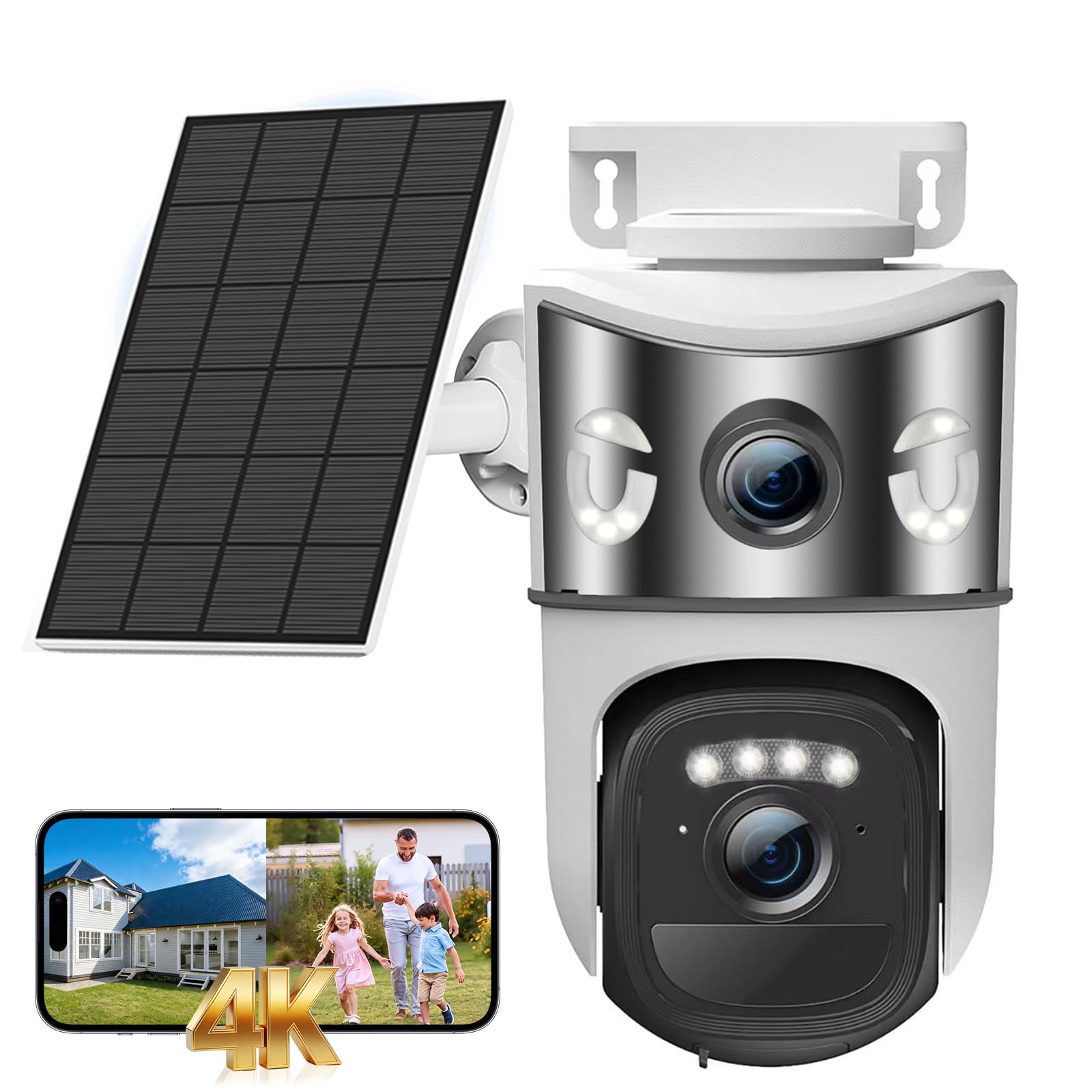 4K Wireless Outdoor WiFi Surveillance Camera, 8MP Dual Lens Solar Outdoor Camera with Panel, 355° PTZ, Night Vision, Automatic Tracking, PIR Human Detection, Two-Way Audio - 1