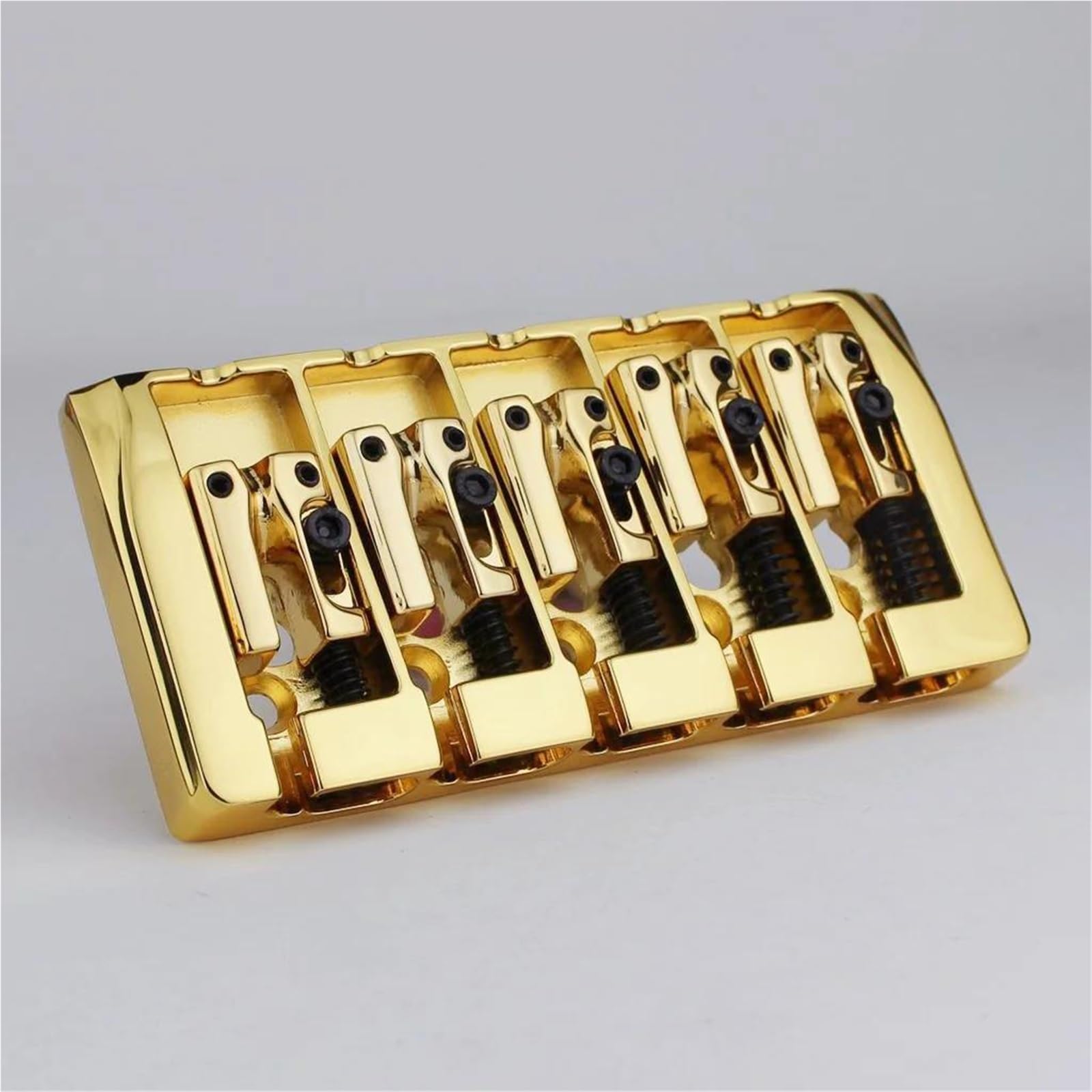Standard Mostek Gitarowy 5 Strunowy Profesjonalny Mostek Basowy Z Blokowanymi Siodełkami Cynkowymi Podwójne Obciążenie 19 Mm Części Zamienne(Golden)