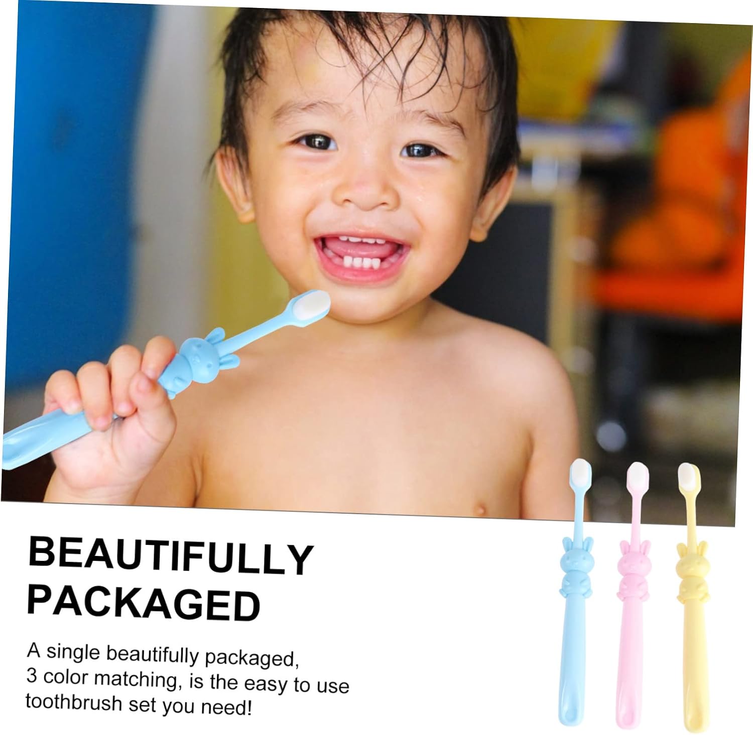 VICASKY 3Pcs Cartoon Shape Toothbrush Soft Bristle Manual Toothbrushes for Years Cute Rabbit Design Oral Care Tool for Boys
