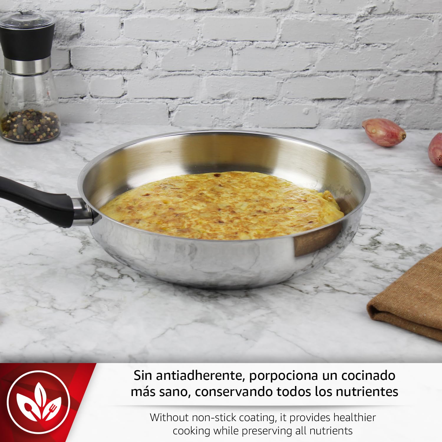 Magefesa Essencial Inox - Padella Argentata 18 cm Di Acciaio Inossidabile, Senza Rivestimento Né Antiaderente, Ecologica, Tutti I Tipi Di Cucine, Induzione
