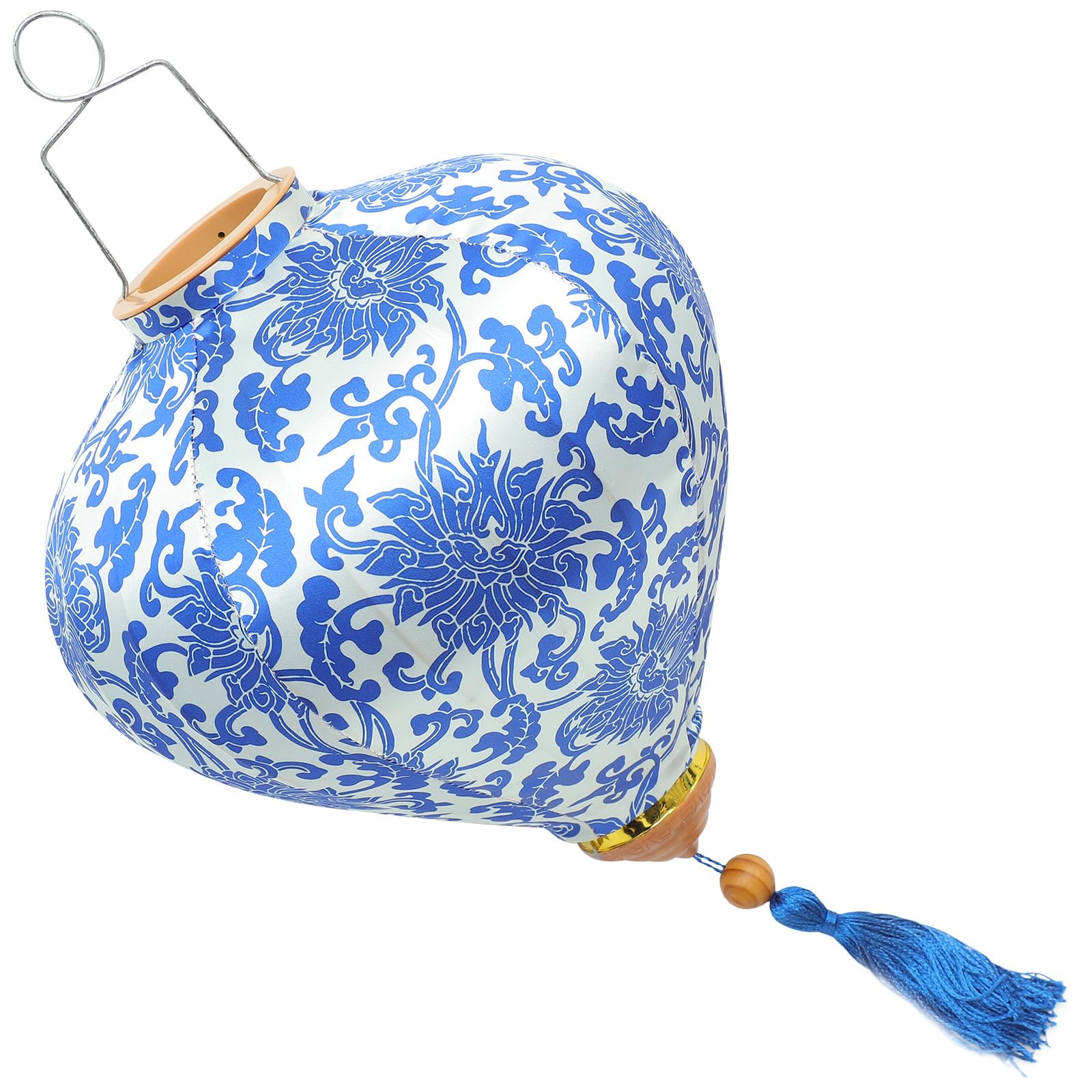 Lanterne en soie style porcelaine bleue et blanche pour décoration festival extérieur