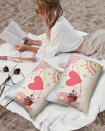 Miniatura 5 de Outdoor Waterproof Pillows with Inserts 20x12 Inch Pack of 2,Mid Century Valentines Love Heart Leaves Rectangle Throw Pillow Cushion Case,Geometry