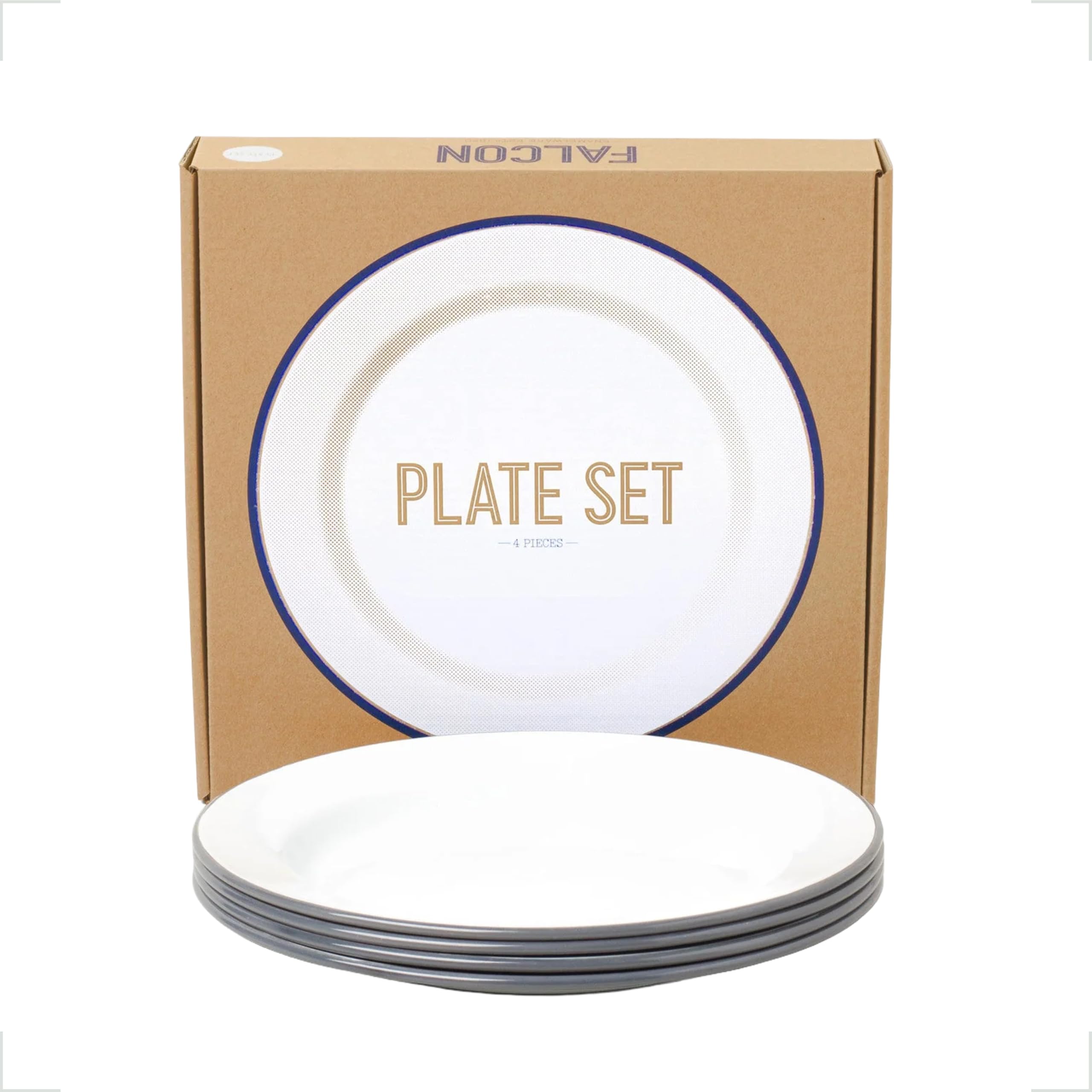 Falcon Enamelware Grey,White Genuine Plate Set (Pigeon Grey Rim)