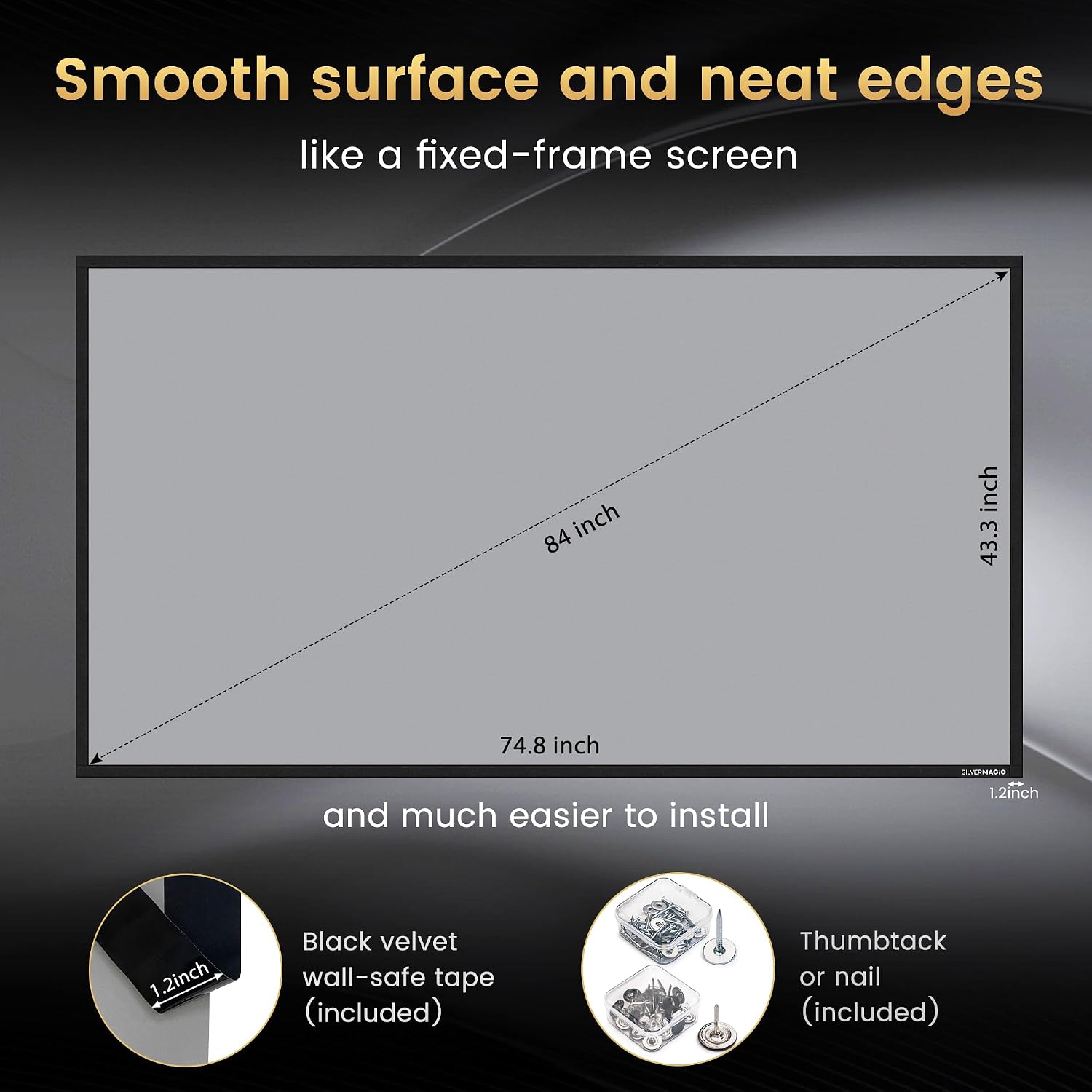 ALR Projector Screen for Standard Throw- Wall Mounted - High Contrast 70% ALR High Brightness 2.7X Gain - 84 inch 16:9 Gray Screen - by SilverMagic image 5