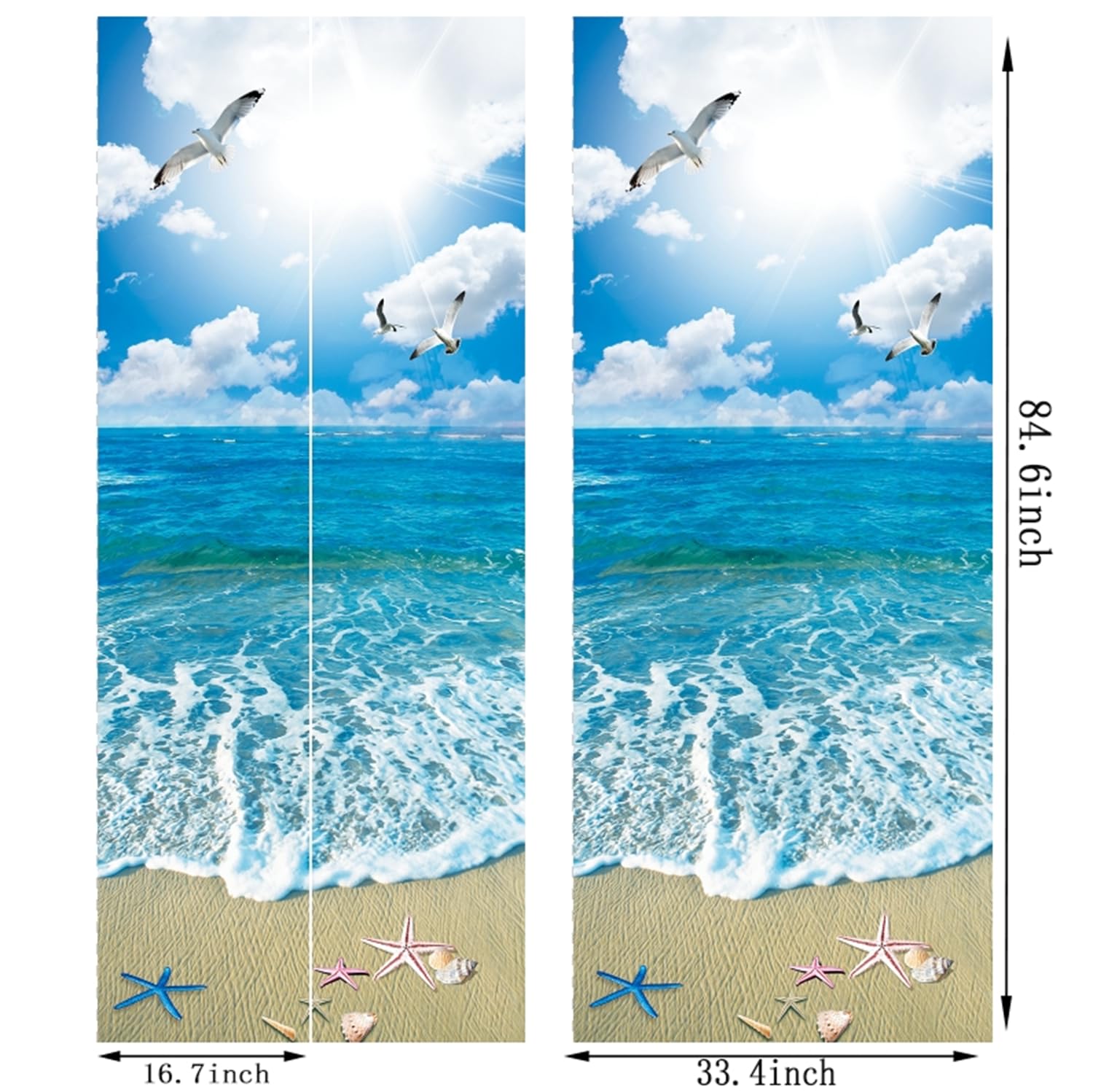 FLFK 3D Spiaggia del sole sull'oceano Adesivi per porte Stacca e attacca 85x215cm(Set di 2 fogli)- Carta da parati autoadesiva per pareti e porte poster per la camera da letto