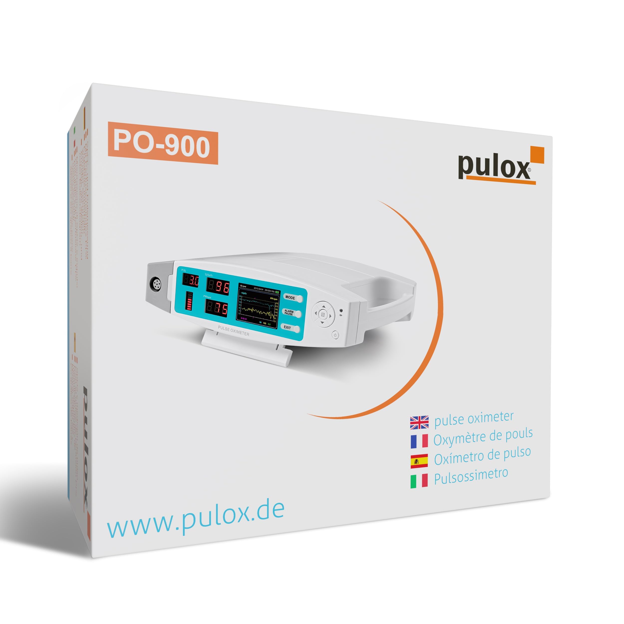 Pulox PO-900 Stationäres Oximeter mit Alarm & Software für SpO2 und Puls | Misst Sauerstoffsättigung, Pulsrate und PI-Wert präzise, professionelles Stand-Pulsoximeter mit Datenauswertung