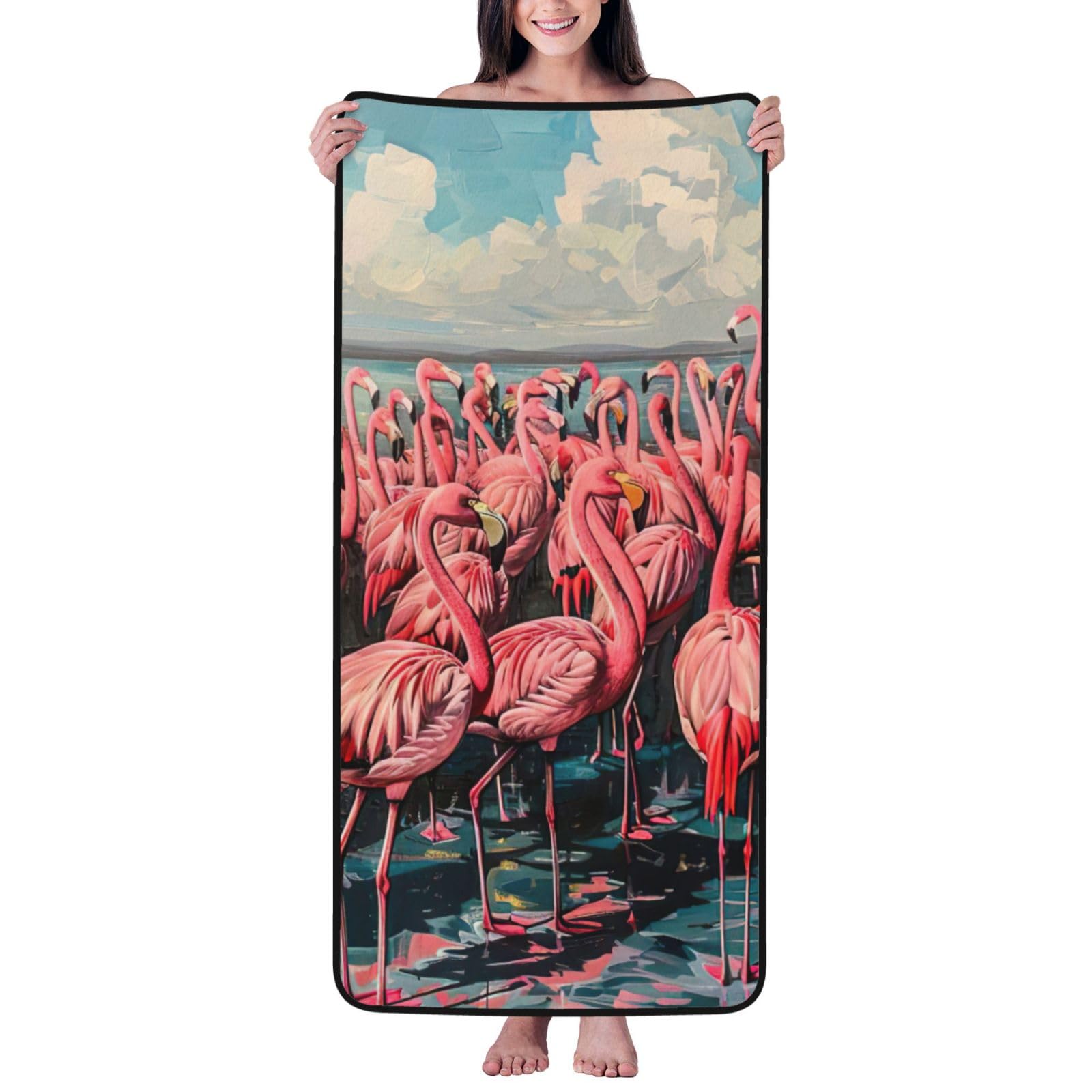 Tamiger Flamingo Print Unisex Coral Velvet Bath Towel For Home Bathroom Hotel Spa Beach Travel Daily Use