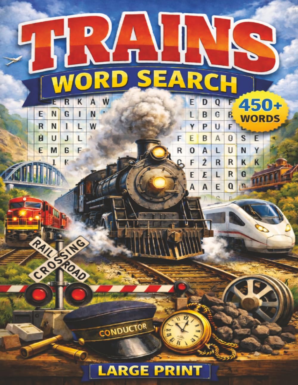 Trains Word Search: 50 puzzles for train enthusiasts! Fun and relaxing word searches for travel and home!