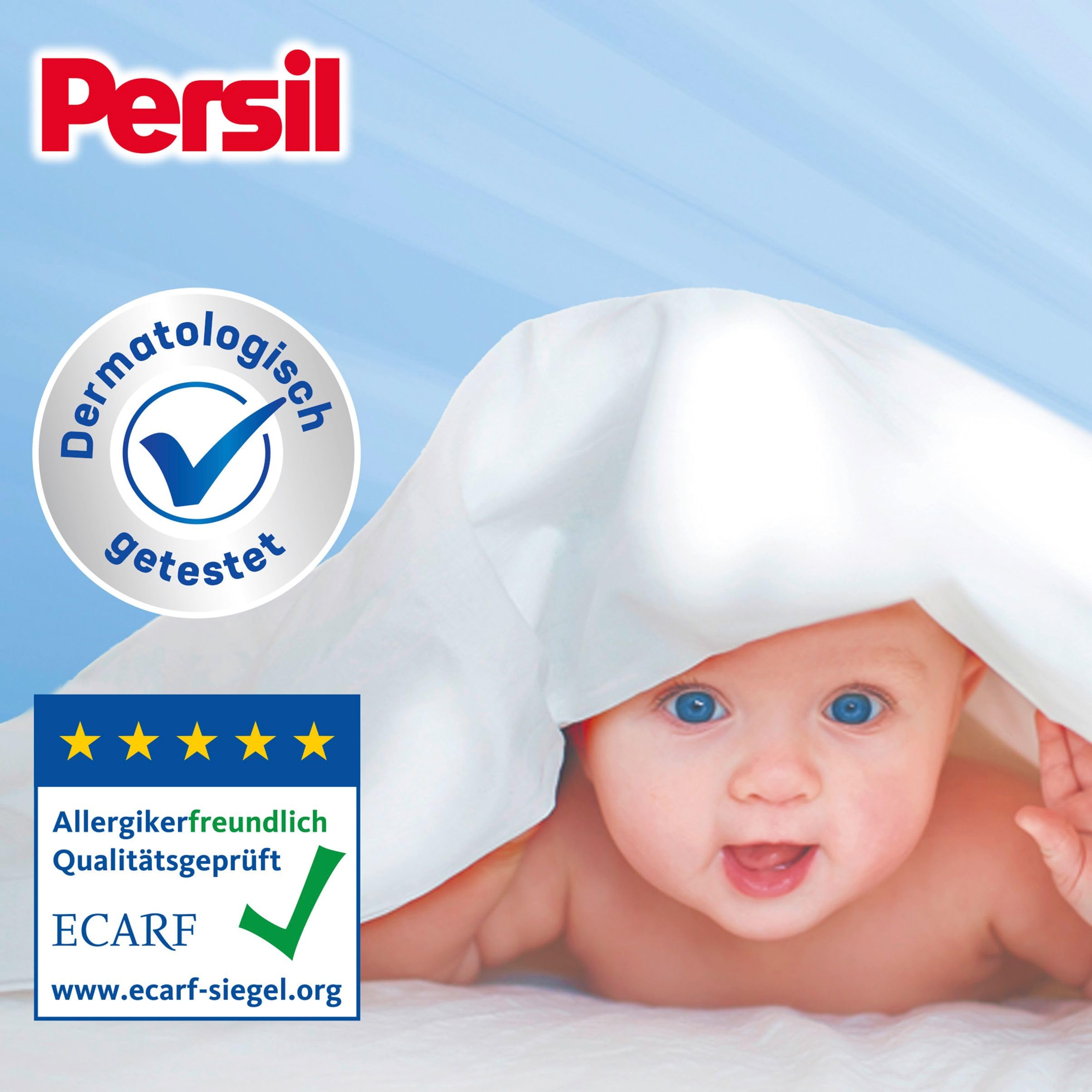 Persil Sensitive Megaperls (5 x 16 Waschladungen), Waschmittel für Allergiker mit beruhigender Aloe vera für sensible Haut, effektiv von 20 °C bis 95 °C, ECARF-zertifiziert