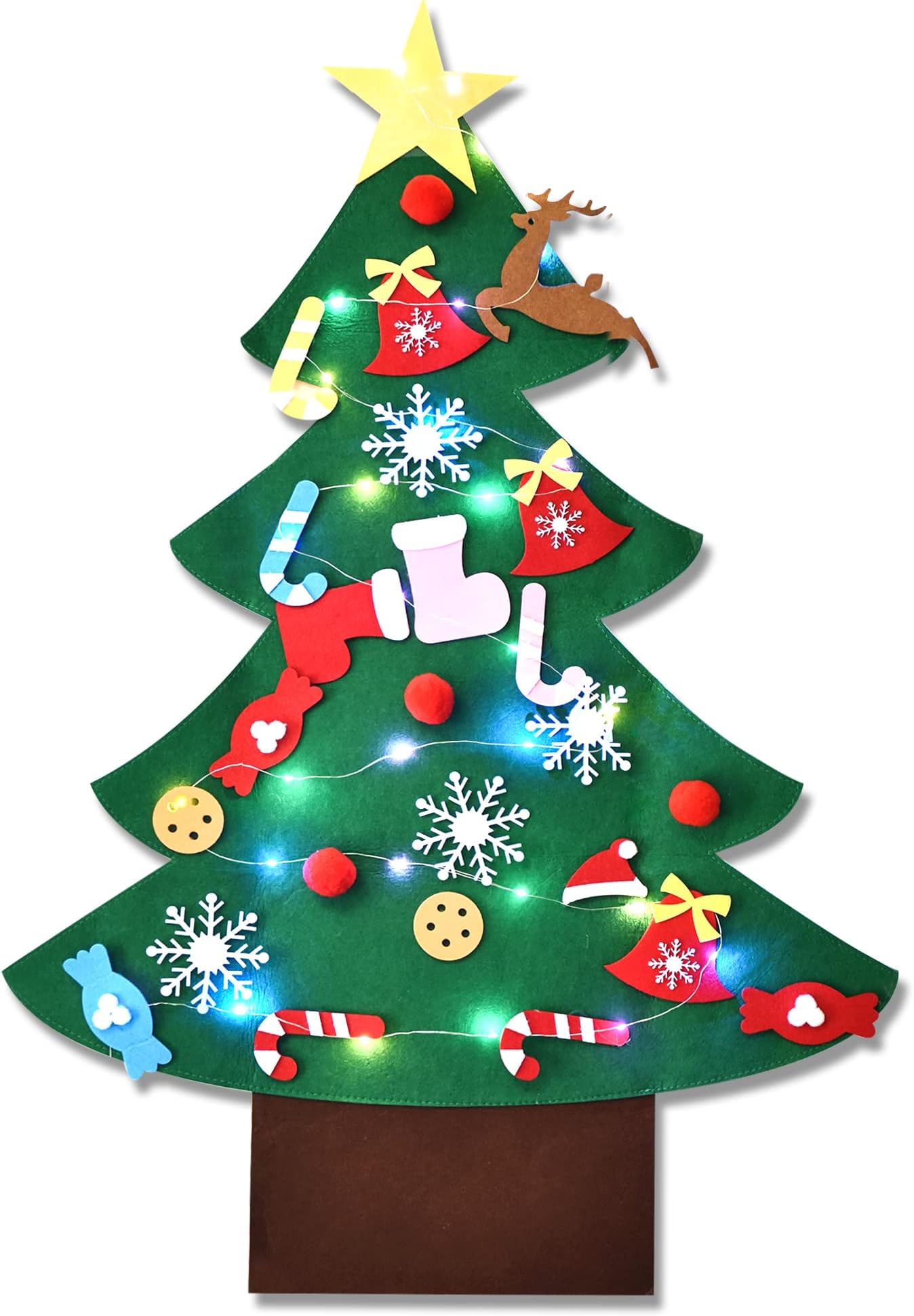 HOTCOK Felt Christmas Tree,3.7ft DIY Christmas Tree with LED Lights 36pcs Detachable Ornaments,Wall Hanging Xmas Gifts Decorations for Kids