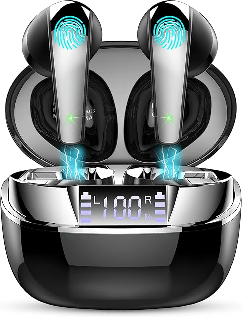 Wireless Earbuds, Bluetooth 5.3 Headphones In Ear with Dual Mic, 2022 Wireless Headphones 35H Wireless Earphones Sport HiFi Stereo Deep Bass Noise Cancelling Ear Buds, IP7 Waterproof/USB-C/LED Display