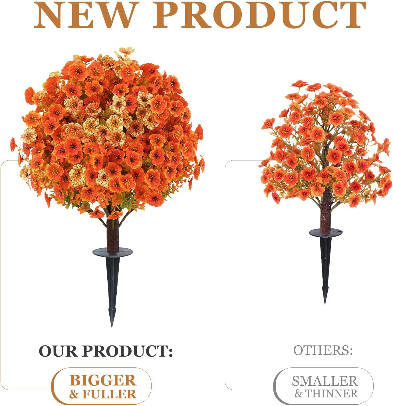 Quilroly Dense Fall Artificial Mums Topiary Ball Trees 2-Pack UV Resistant | Orange-Yellow Mixed, Realistic Fall flowers, UV Resistant, Ground Spike, PE & Silk, Easy to Shape, for Porch Patio Garden