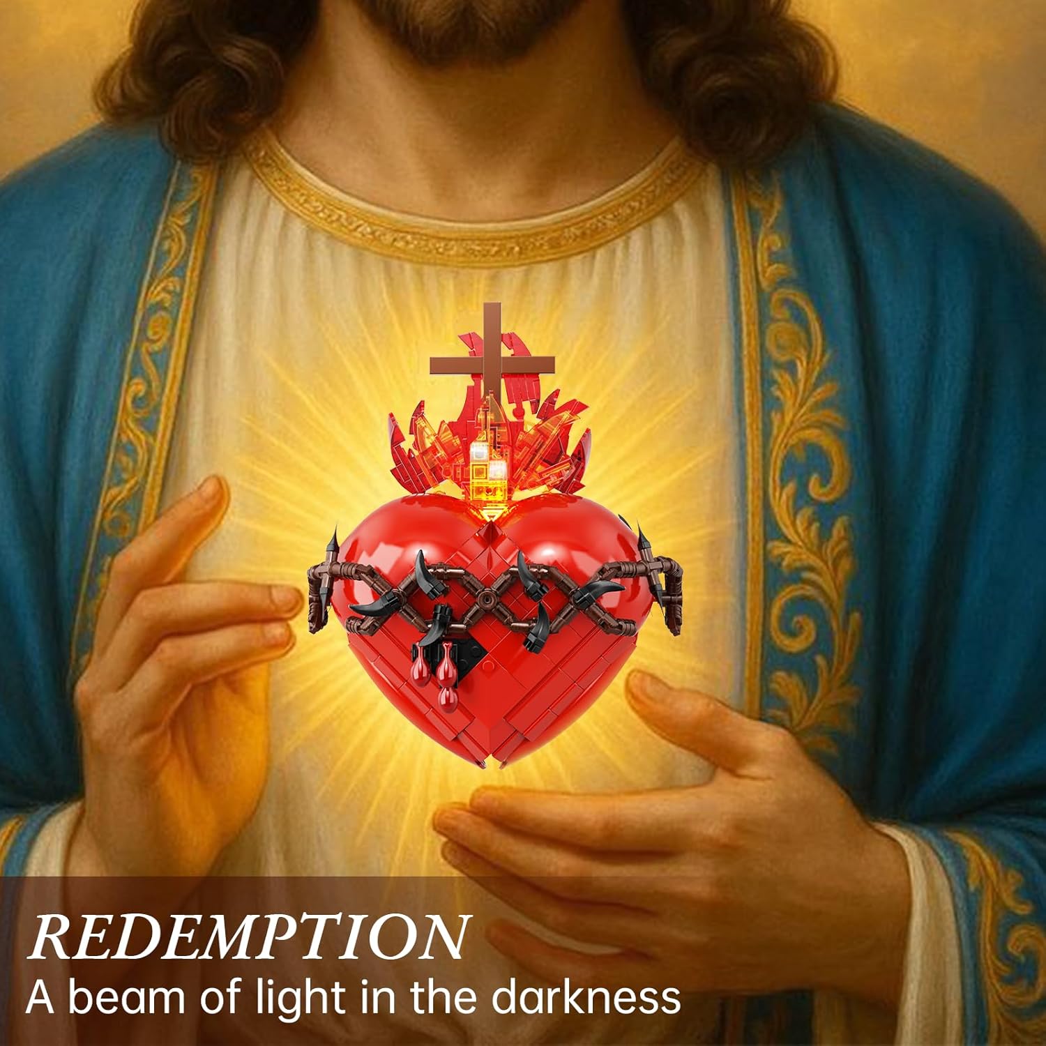 VONADO Jesus Heart Building Set,Sacred Heart Model Compatible with Lego,Bible Themed Christian Decorative Items,Religious Easter Gift for Adults or Women(667 PCS)
