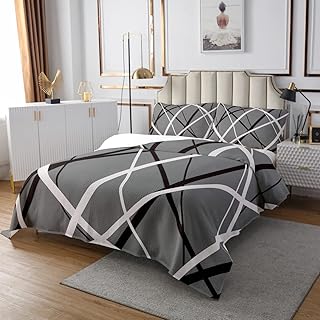 Homewish Brown White Gray Bedspread Queen Size,3D Geometry Lines Coverlet Set 3pcs for Kids Adults Boys Men Bedroom Decor,Modern Abstract Art Comforter Set Creative Chic Quilt Set,2 Pillowcases