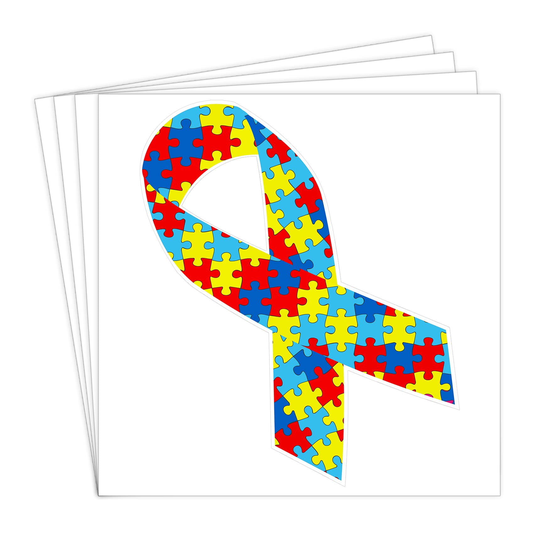dealzEpic - Colorful Jigsaw Puzzle Pattern Autism Awareness Ribbon Shaped Stickers - Self Adhesive Peel and Stick Vinyl Decal - 3.9 x 2 inches | Pack of 4 Pcs