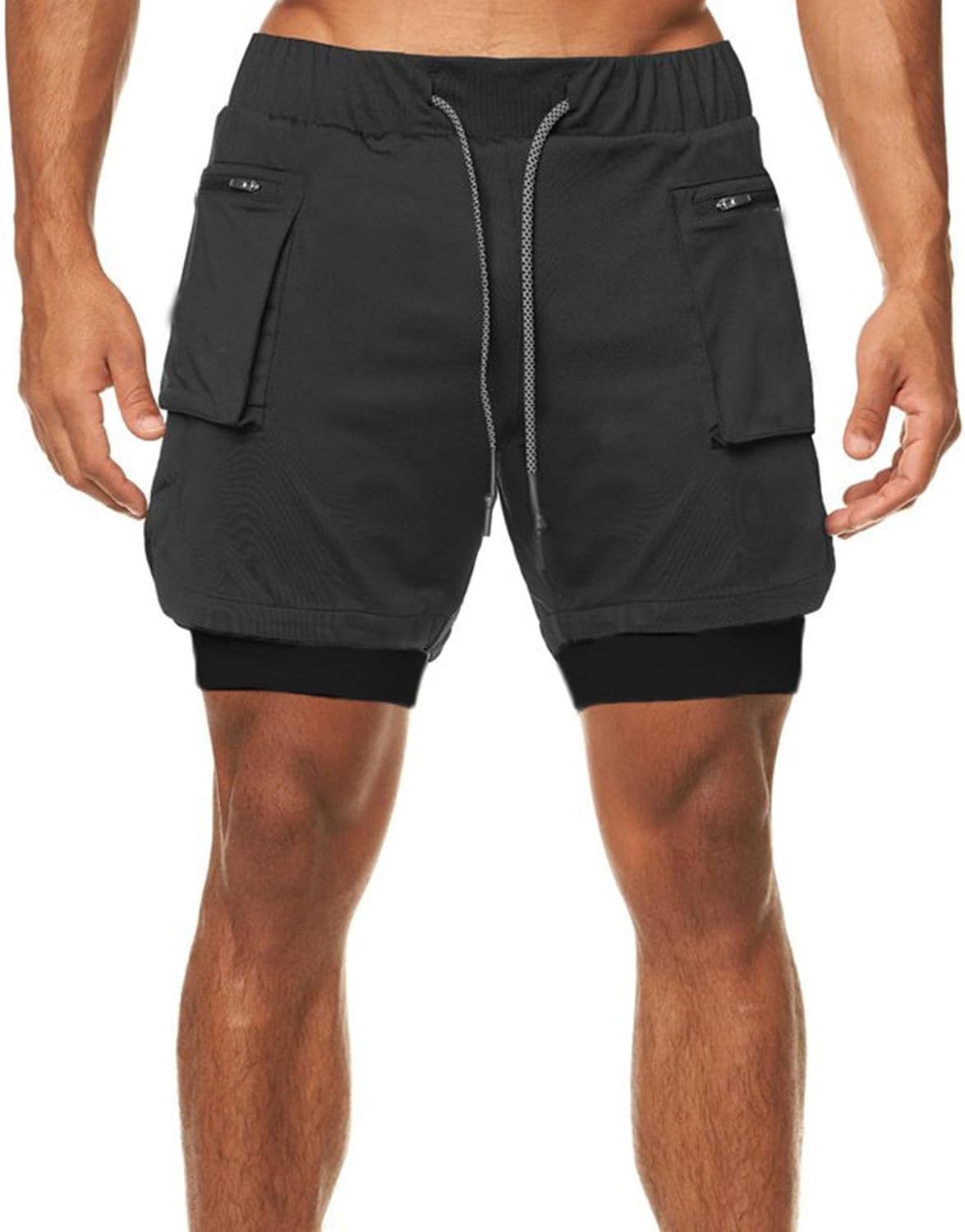DGHM-JLMY Men Solid Zip Pocket Drawstring Tool Shorts Stretch Breathable Sport Hiking Shorts Relaxed Fit Summer Outdoor Short