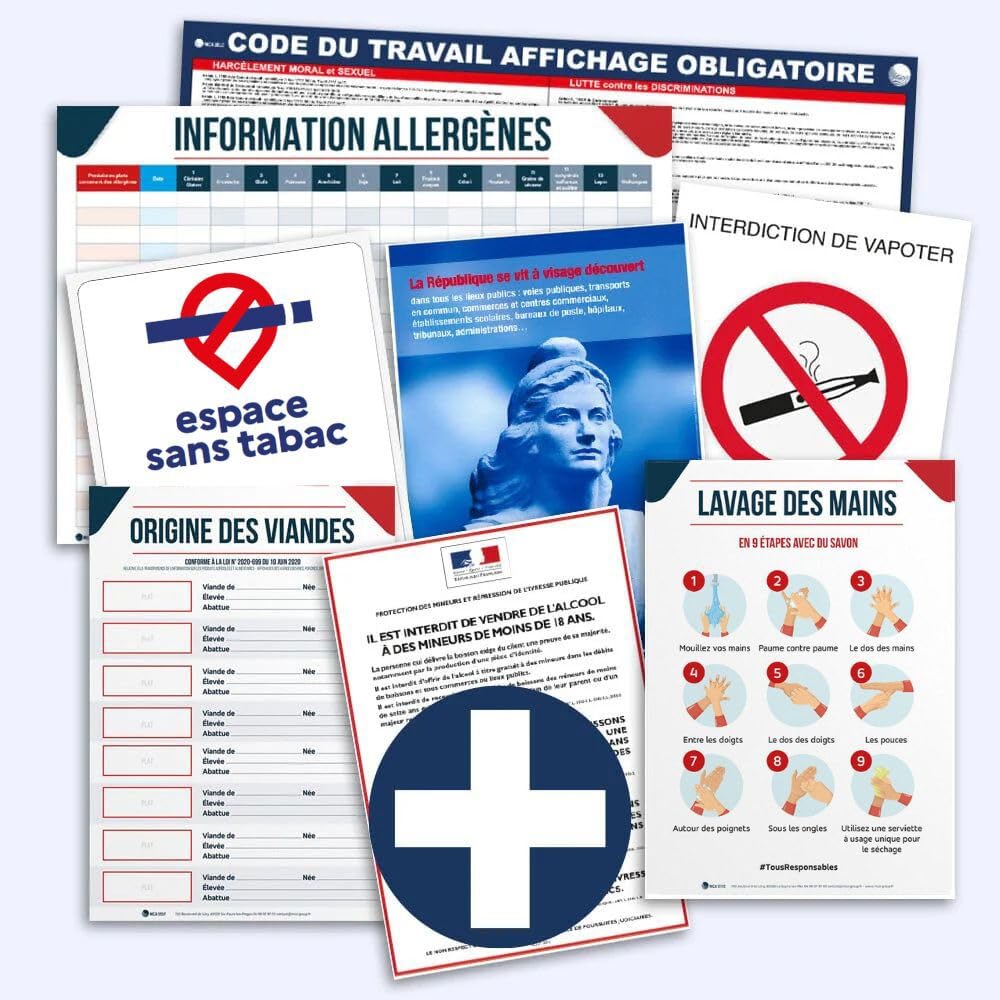 Pack d'Affichages Obligatoires pour Restaurant (8 affichages)