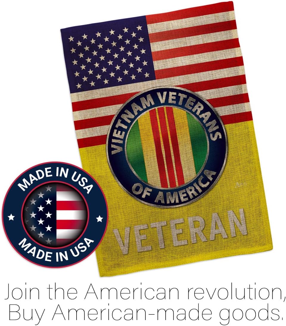 US Vietnam War Burlap Garden Flag - Set with Stand Armed Forces Military Service All Branches Support Honor United State American Veteran Official - House Yard Rememberance Veterans Day Gifts