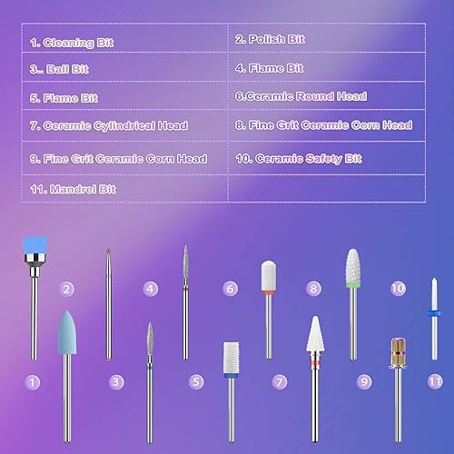 Miniatura 4 de 11 brocas de uñas, 332 brocas de cerámica profesionales para uñas con brocas de cutícula y 75 bandas de lijado de uñas (#80#120#180) para uñas de