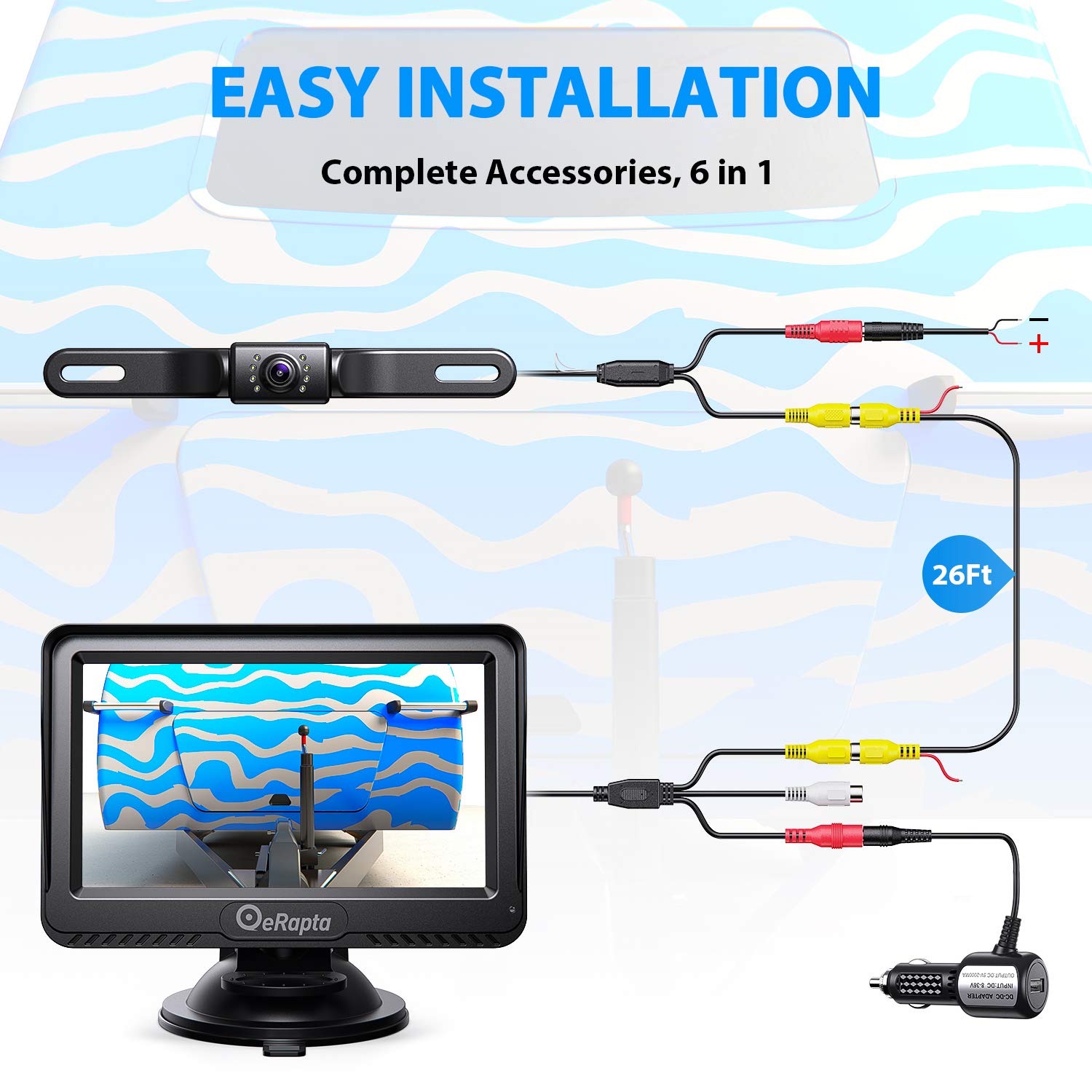 eRapta Backup Camera ERT01 with 4.3 inch Monitor License Plate Back Up