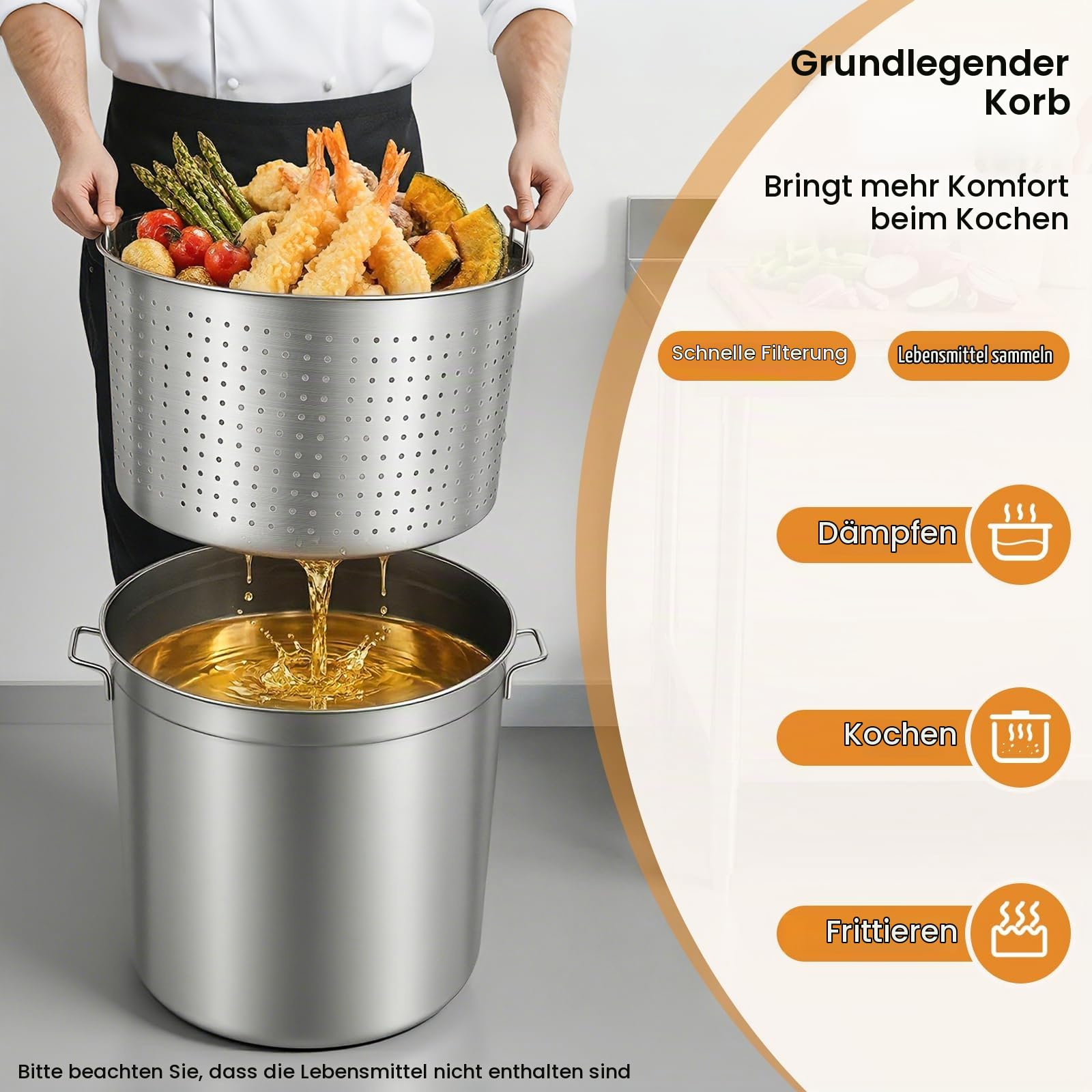 Edelstahl Fass Kochtopf, 100L Suppentopf mit Deckel und Siebkorb