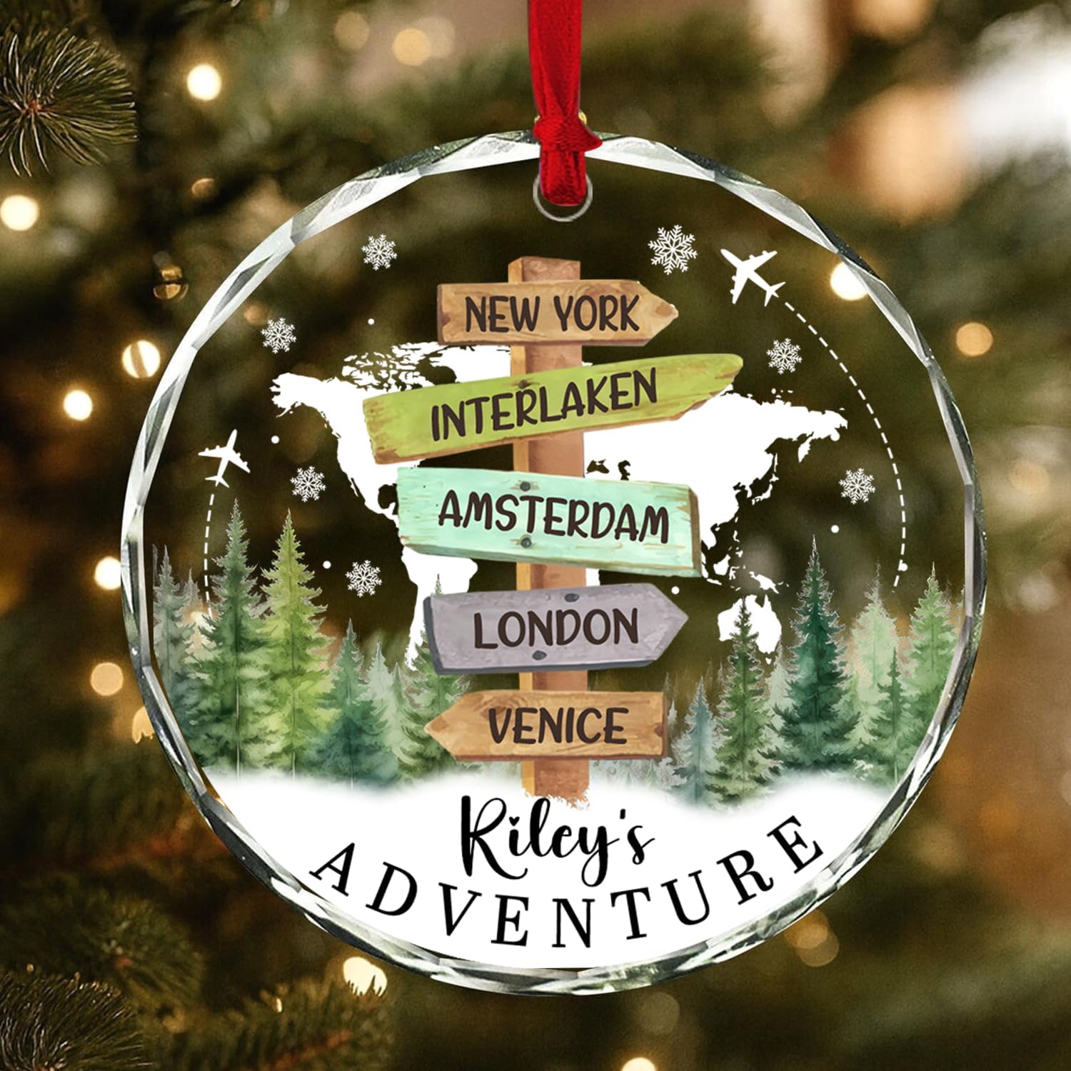 DILYPOD Personalized Travel Adventure Glass Ornament, Custom Traveling Destination Ornament, Travel Ornaments for Christmas Tree, Adventure Keepsake Gift for Family, Couple, Travels Lover 1