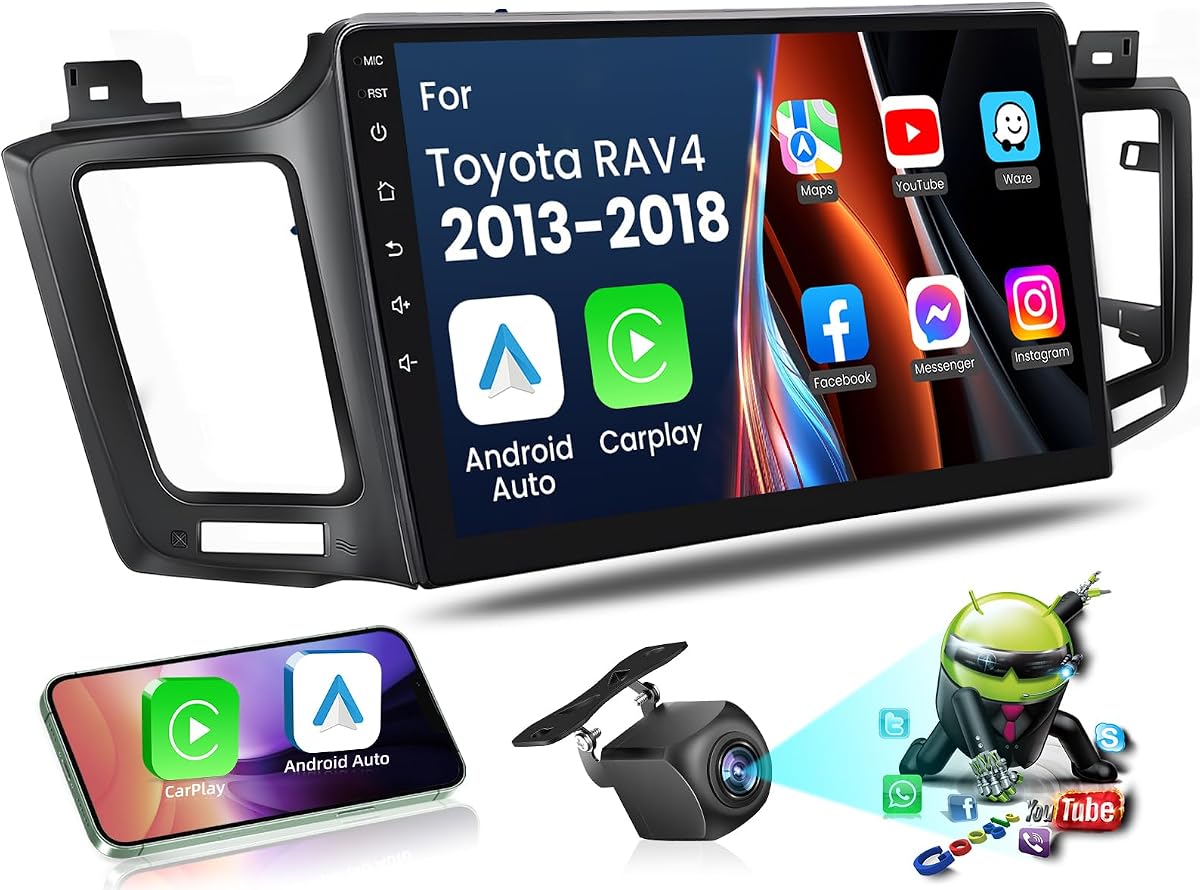 for Toyota RAV4 2013-2018 – 10.2” (Online Upgrade OTA System) IPS Android Car Radio, 8core+64G, Wireless CarPlay/Android Auto, 5G WiFi, GPS Navigation, Bluetooth, Backup Camera, Mirror Link