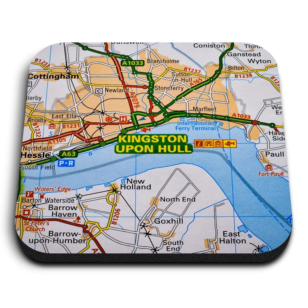 1 x Square MDF Fridge Magnet - Kingston Upon Hull Yorkshire Travel UK Map 45474