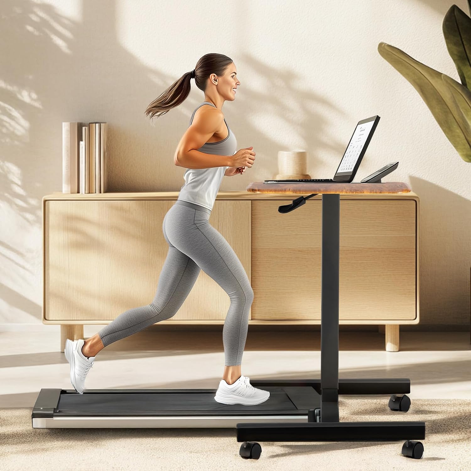 InfiniPower Mobile Small Standing Desk - Rolling Desk with Adjustable Height and Lockable Wheels, Sit-Stand Laptop Table, Portable Computer Workstation, Brown