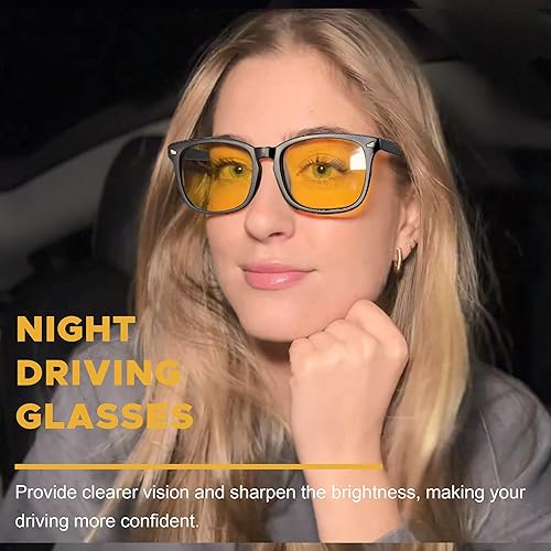 Miniatura 2 de LVIOE Paquete de 2 lentes de visión nocturna para conducir, mujeres y hombres, lentes amarillos para conducción nocturna, antirreflejos,