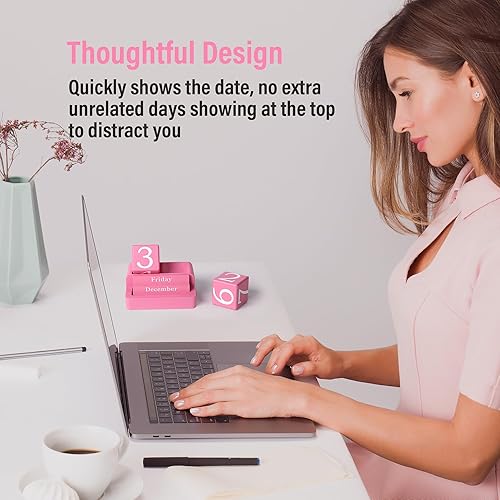 Miniatura 3 de Calendario de bloque de madera para escritorio, calendario de escritorio perpetuo de escritorio diario, accesorios de escritorio estéticos modernos