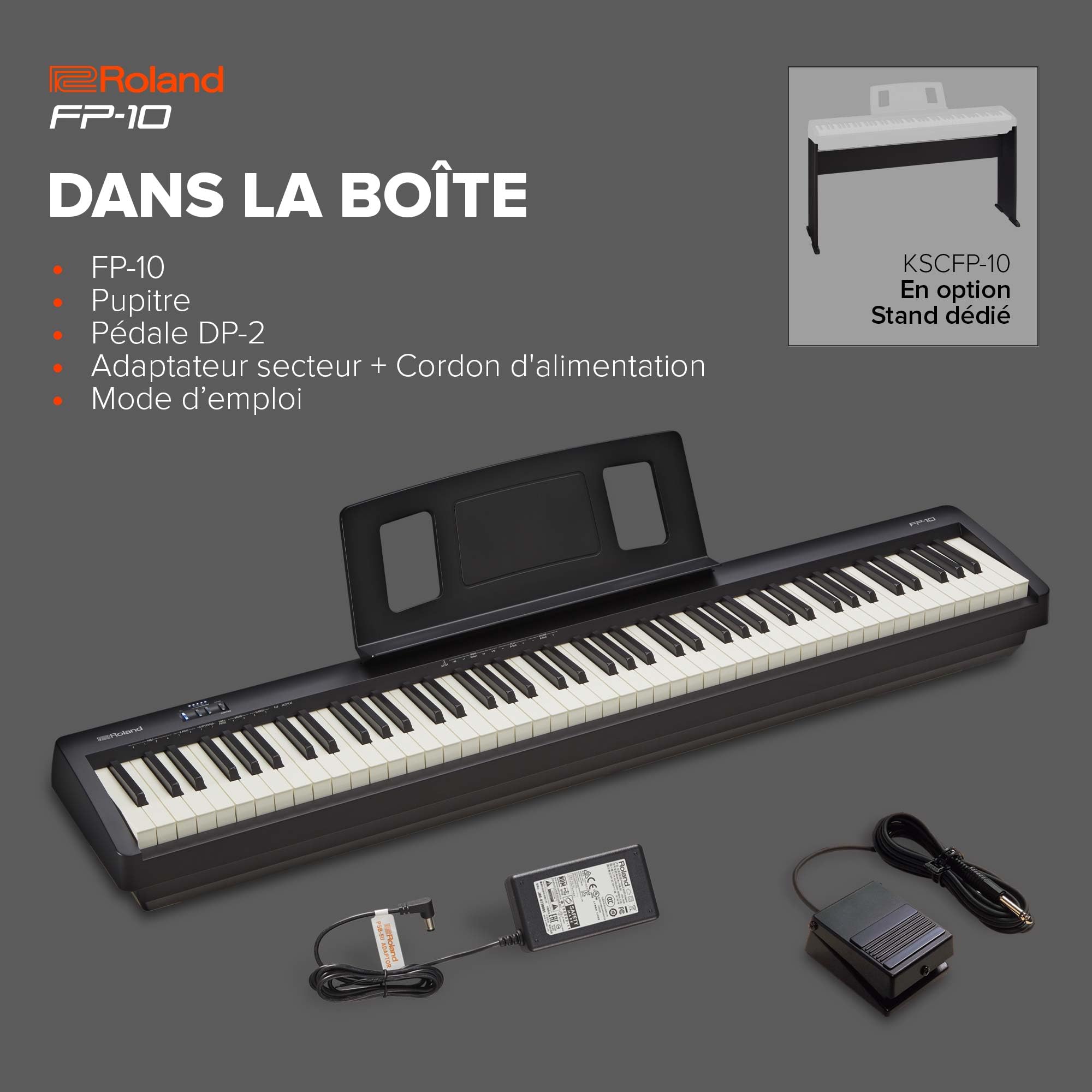FP-10 Roland – Piano numérique à 88 touches avec sons SuperNATURAL Piano et clavier à toucher acoustique authentique | Simple d'utilisation | Idéal pour la maison et pour l'apprentissage