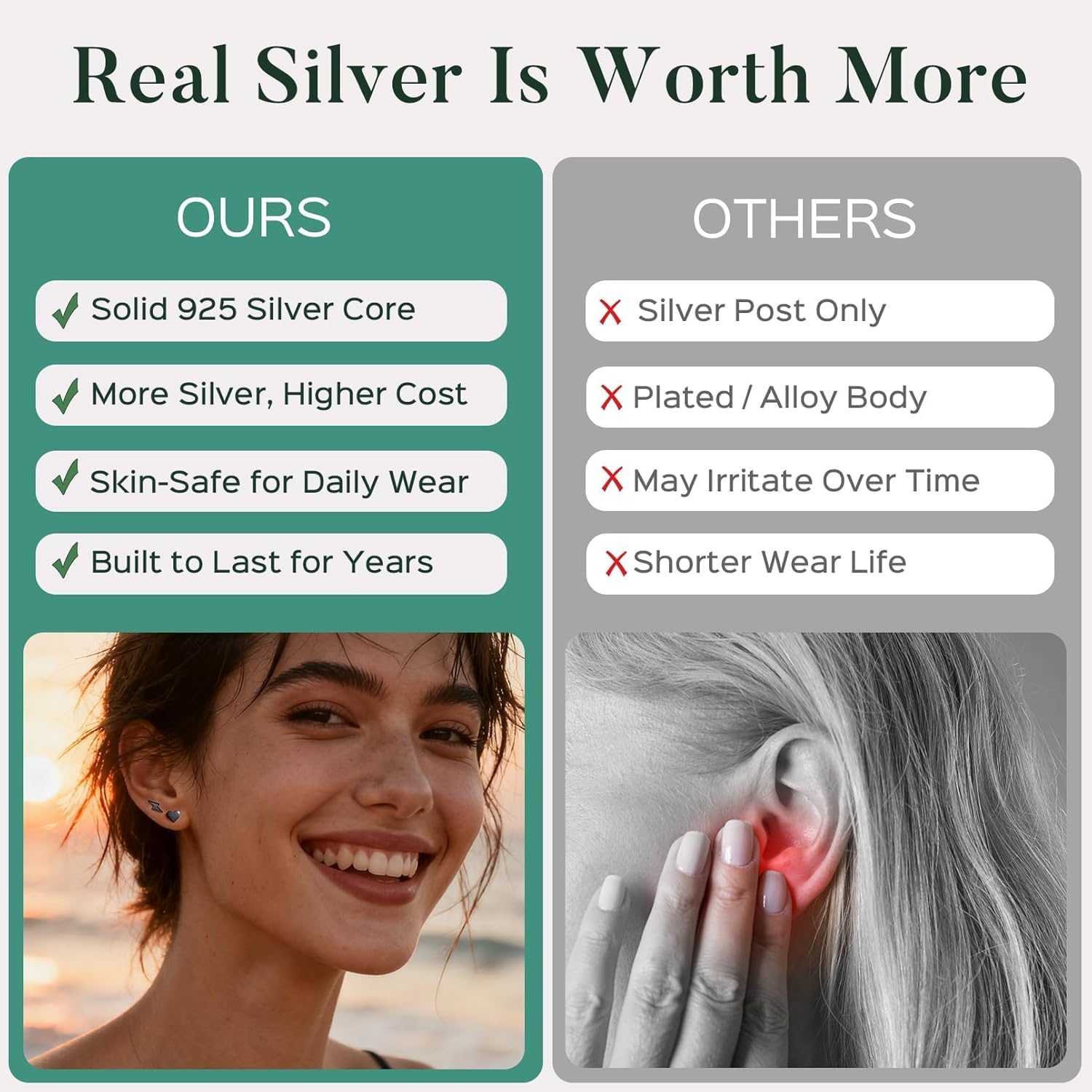 ChicSilver 925 Sterling Silver Stud Earrings Hypoallergenic, Dainty Simple Heart/Star/Moon/Lightning/Butterfly Earrings for Women with Gift Box - Image 5