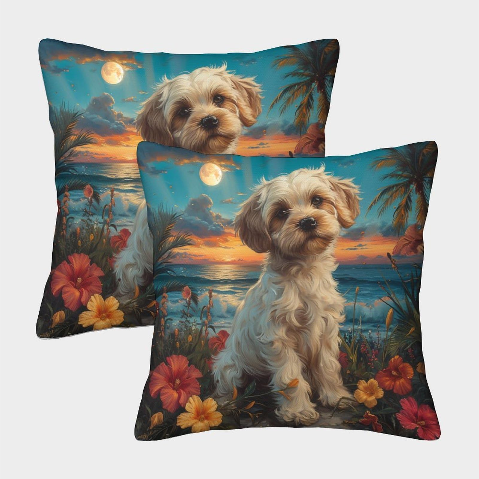 OPANZYYDE Havana Dog with Invisible Zipper Pack of 2 Homeware Cushions Decorative Throw Pillow for Living Room, Sofa, Bedroom, Home & Hotel 40x40cm