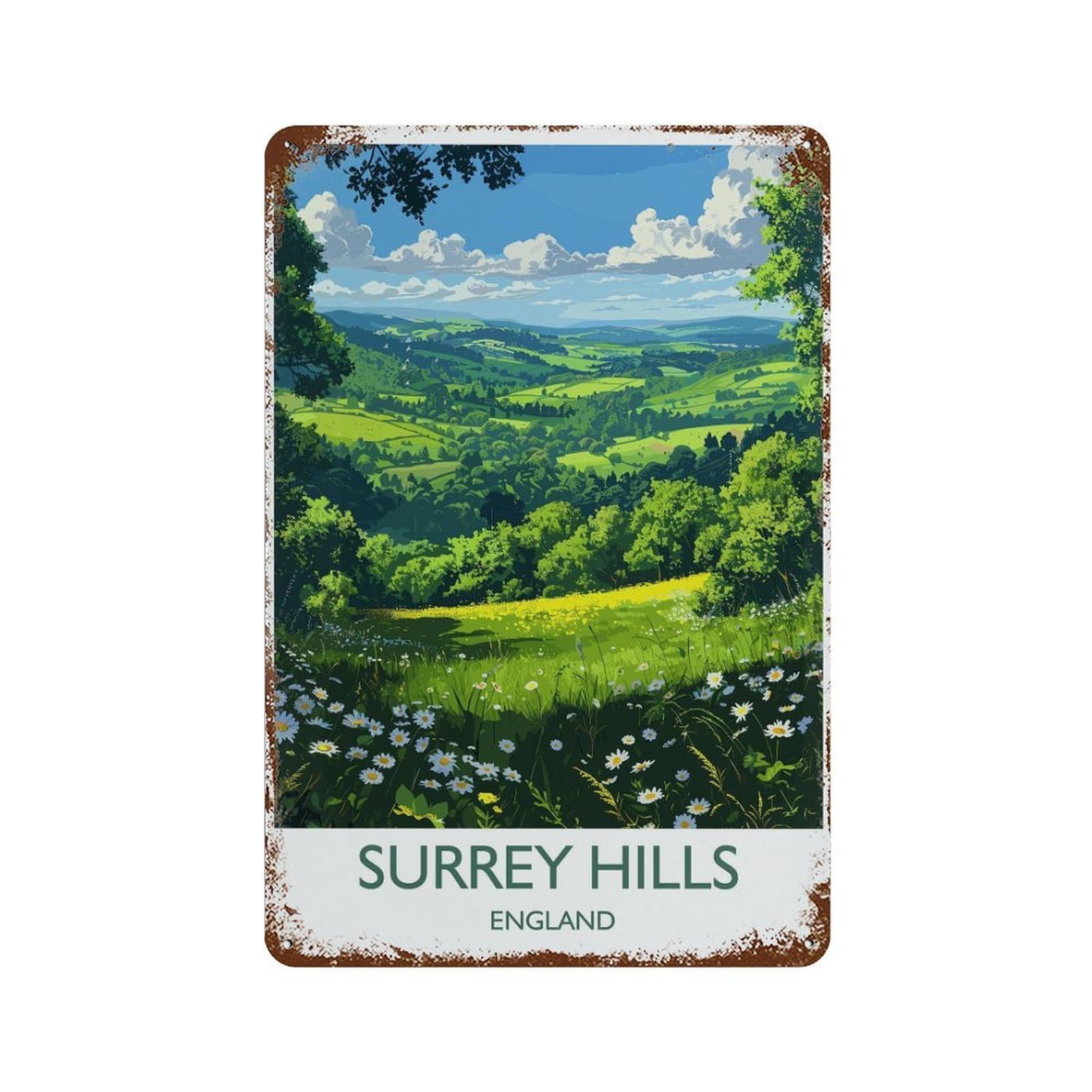 xiaoxiaoshen Surrey Hills Travel English Countryside Gift (2) Wall Decor Art Metal Tin Poster Modern Home Decor Art Home Bar Shop Decorations Vintage Sign 30x20cm