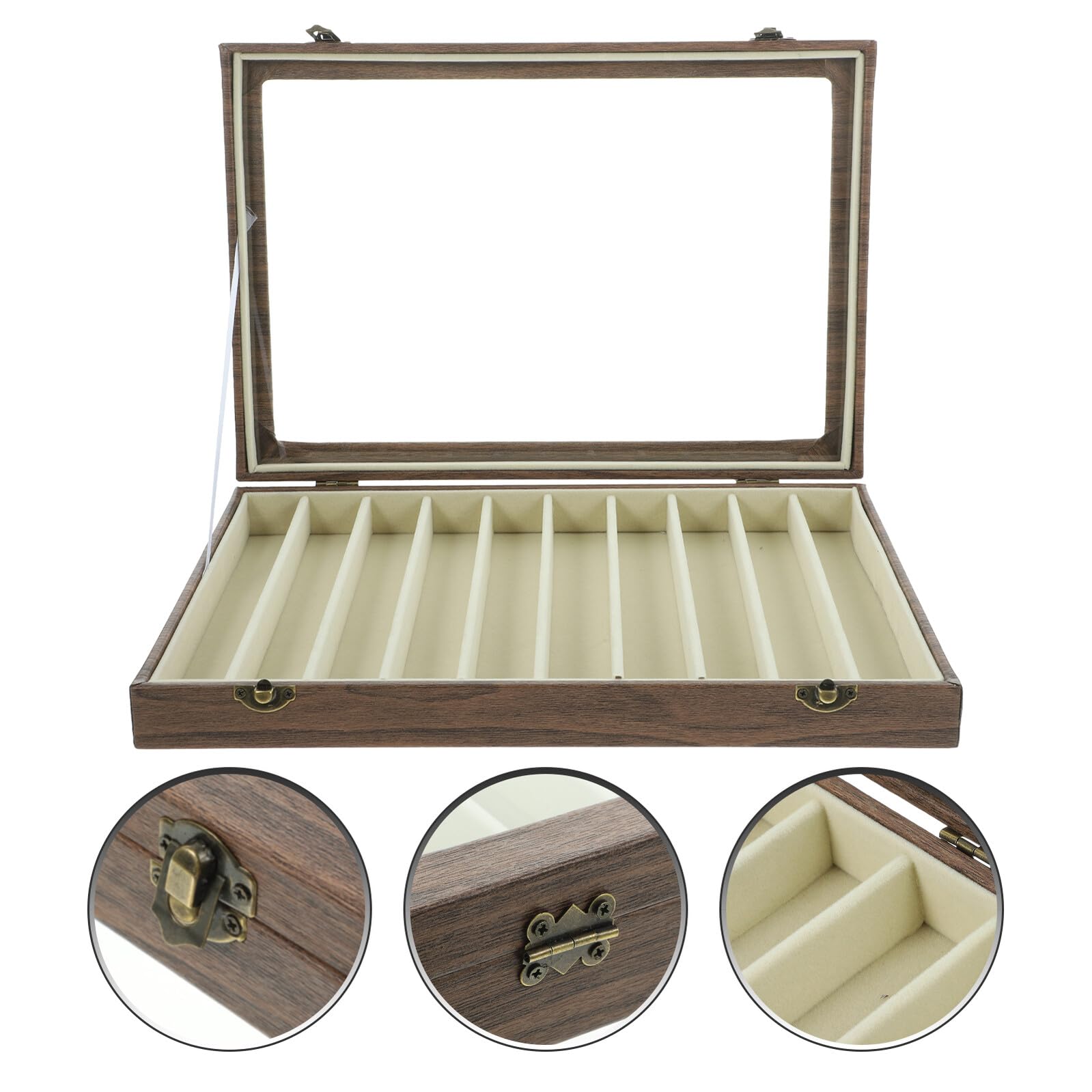 FOMIYES Schmuckkästchen mit Glasdeckel 10 Fächer Kompakter Schmuckorganizer Optik Aufbewahrungsbox für Ringe und Halsketten Mobiler Reise Organizer