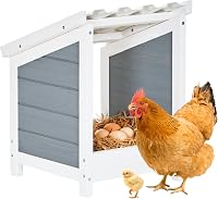 Petsfit 1-Hole Chicken Nesting Box with All-Weather PVC Roof & Privacy Panel - Natural Wood for Coops, Easy Assembly