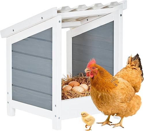 Vista 10 de PETSFIT Caja de Anidación para Pollos de 2 Orificios - Techo de PVC para Todo Clima, Diseño de Madera Natural con Panel Trasero de Privacidad