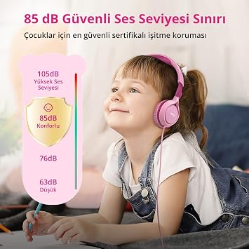 EarFun S1 Kablolu Kulaküstü Çocuk Kulaklık - Ayarlanabilir Kafa Bandı - Okul/seyahat/erkek/kız Çocuklar/bilgisayar/tablet Için Taşınabilir - Pembe