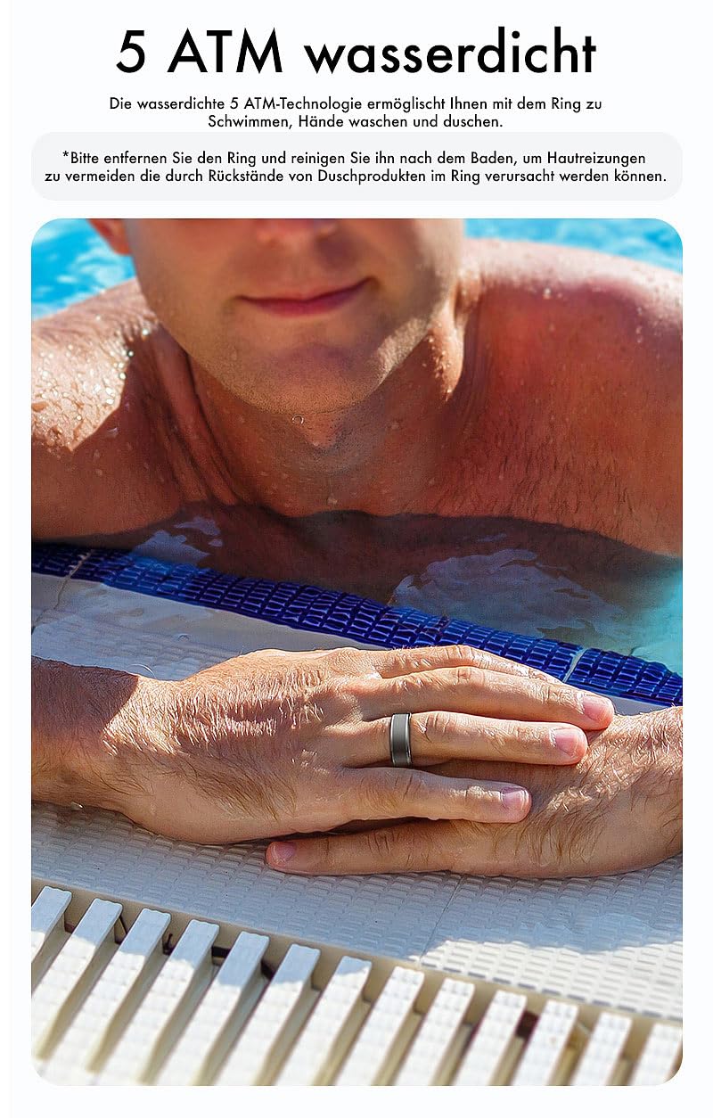 Newgen Medicals Smart Ring: Fitnesstracker-Ring, Sp02, Herzfrequenz, Schlafanalyse, Silber, Gr. 65 (Fitness-Tracker-Smart, Gesundheitsmonitor, Gr)