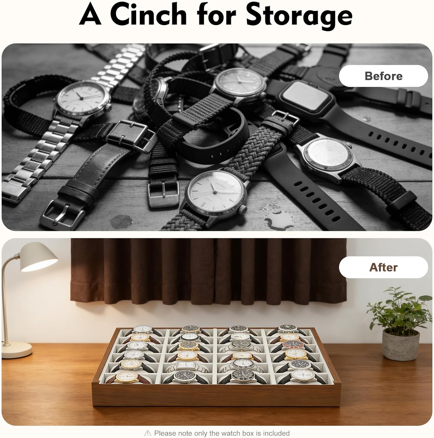 Watch Box, 24 Slots Watches Case Organizer Watch Holder Stand Display Storage Case Watches Travel Case for Store Watches and Other Small Items 15.8x13Inch