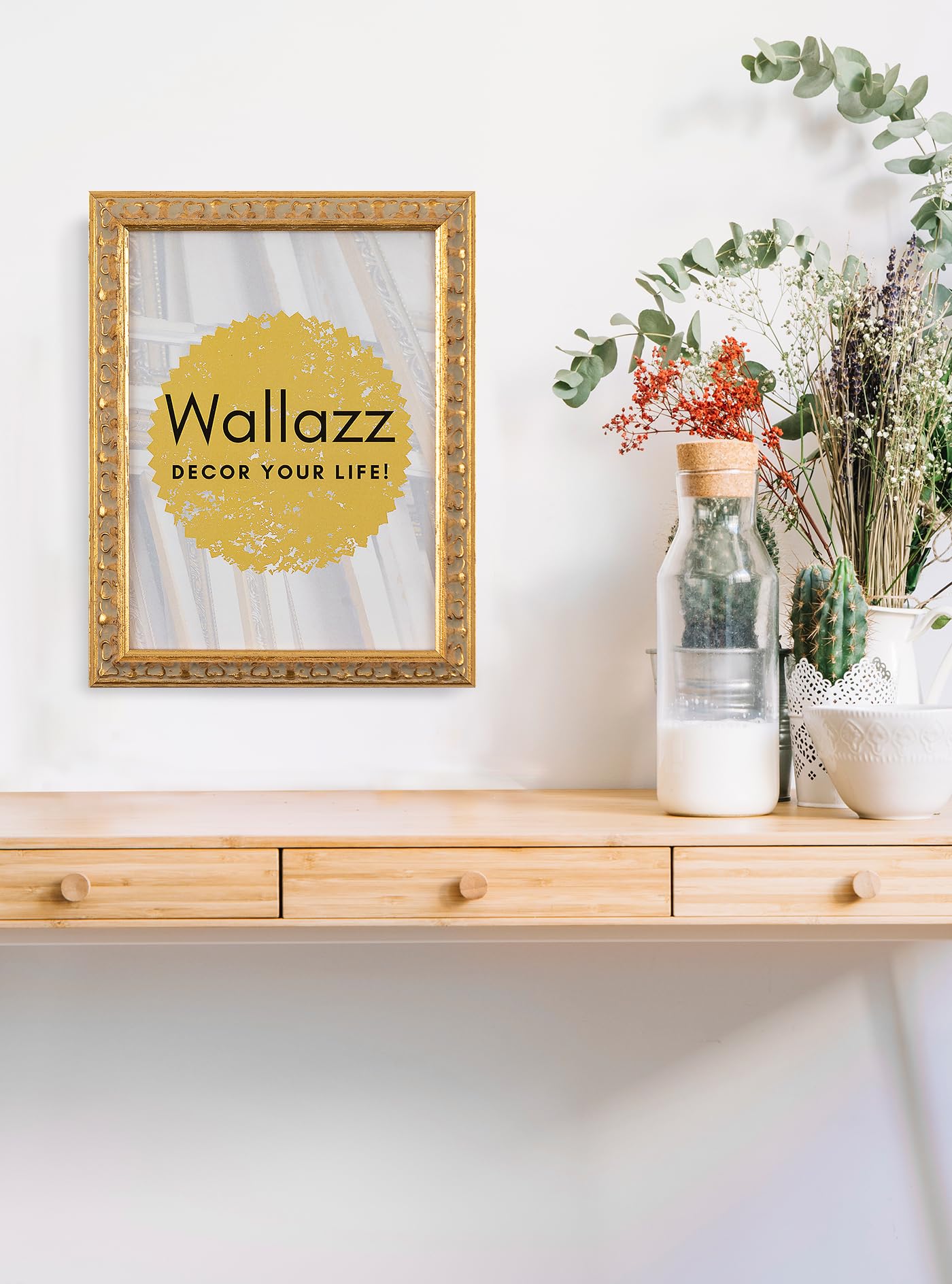 Wallazz Cornice Portafoto in Legno Pregiato - Made in Italy - Vetro Sintetico Infrangibile Crilex - Disponibile in Diverse Varianti - Design Italiano e Qualità Artigianale,40x60cm Foglia Oro