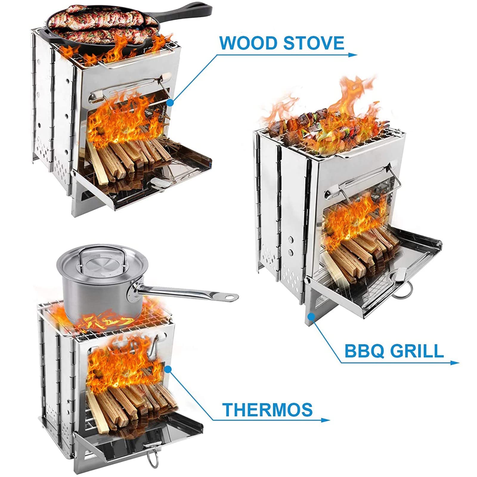 Réchaud de camping/réchaud de randonnée, réchaud de camping, réchaud à fusée, réchauds de camping à bois pliable réchaud de randonnée portable mini réchaud léger en acier inoxydable pour randonnée e