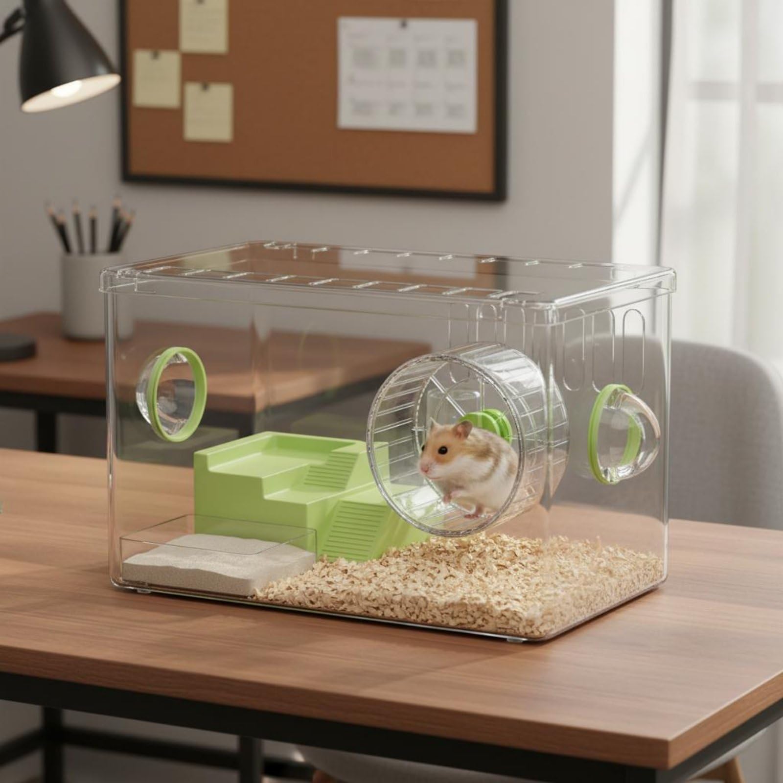 Jaula para Hámster Transparente Acrílica con Expandible Kit de Accesorios Incluido como Rueda Botella y Comedero Fácil de Limpiar Adecuada para, Azul, Rueda+Grande+2+Capas