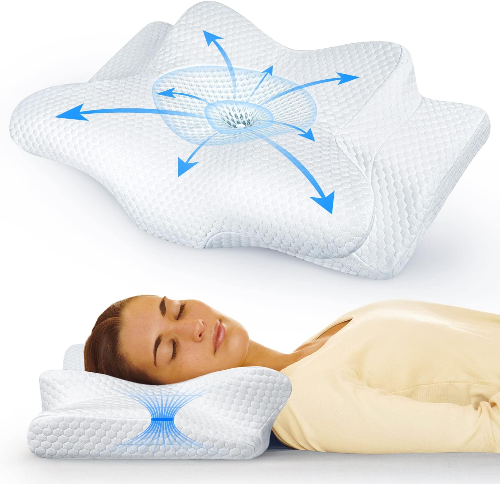 Adjustable Cervical Pillow for Neck and Shoulder Pain Relief, 3X Plus Support Hollow Contour Memory Foam for Sleeping, Odorless Orthopedic Bed Pillows for Side, Back, Stomach Sleeper