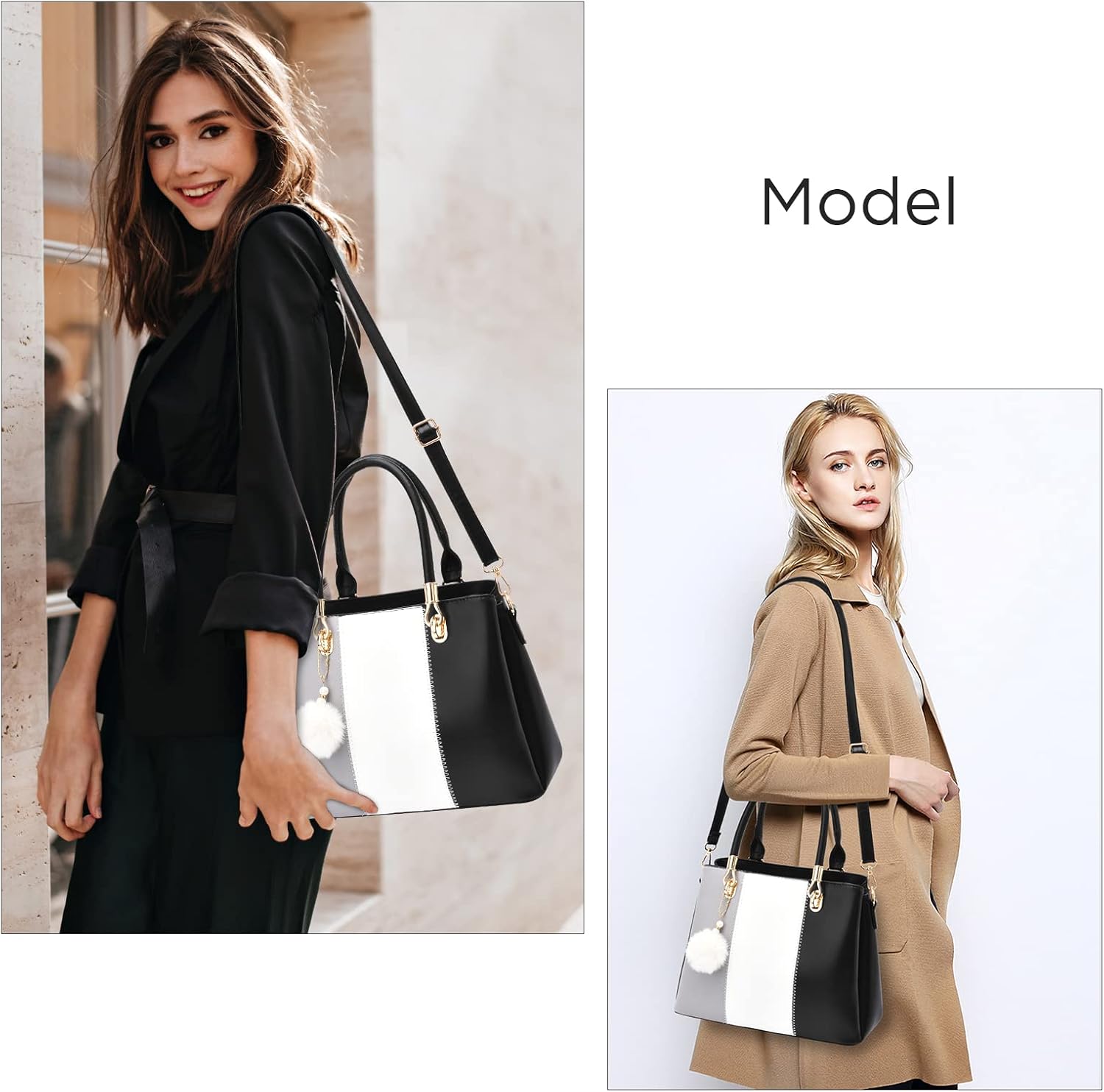 Women Handbags Large Tote Shoulder Bag Crossbody Bag for Women Color Stitching Top Handle Satchel Hobo 2pcs Purse Set - Image 2
